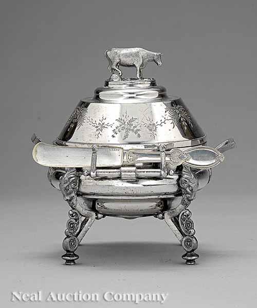 Appraisal: An American Aesthetic Silverplate Butter Dish and Knife late th