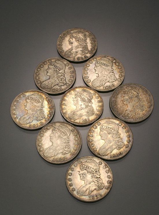 Appraisal: Nine U S Capped Bust Silver Half-Dollars Dating and two