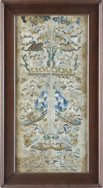 Appraisal: Chinese Silk Embroidery circa framed under glass Not examined out