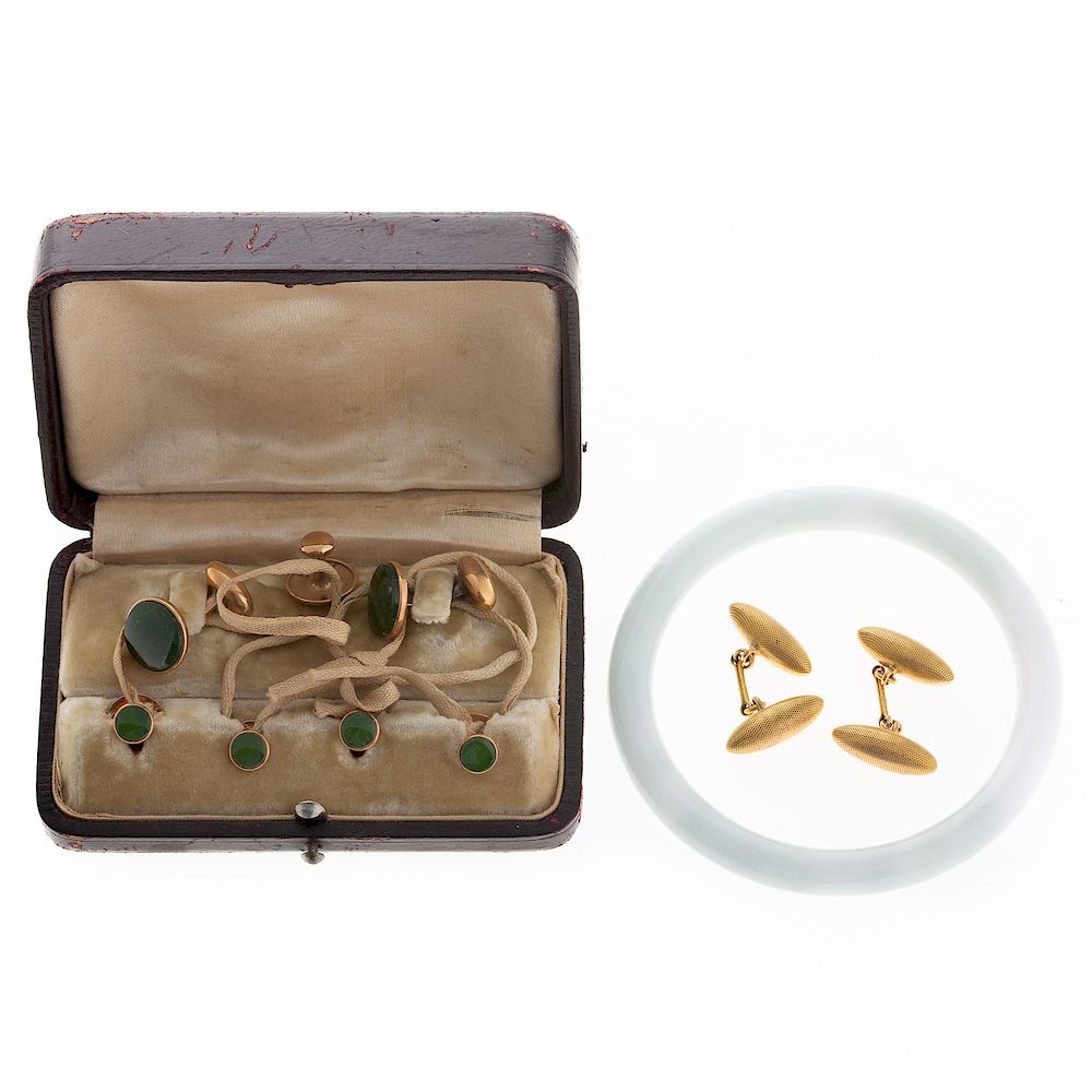 Appraisal: A Collection of Gent's Cufflinks Jade Bangle set of K