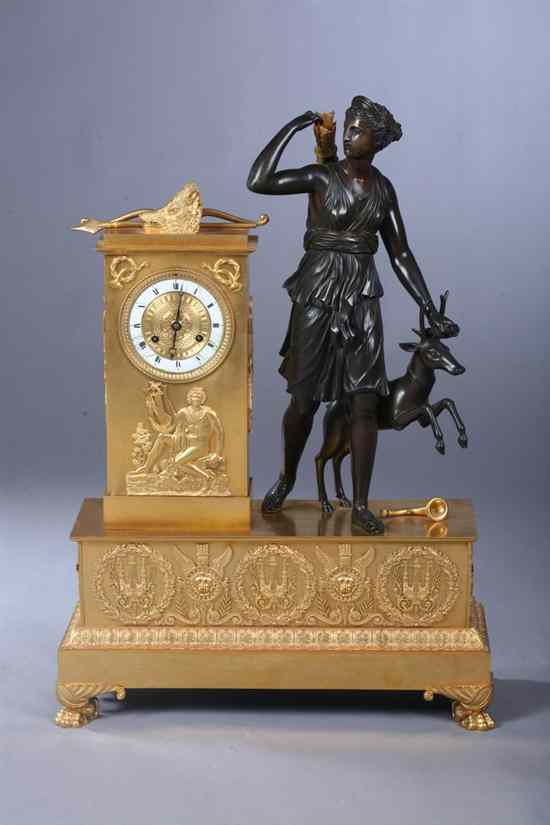 Appraisal: RESTAURATION ORMOLU AND PATINATED BRONZE MANTEL CLOCK Circa - in