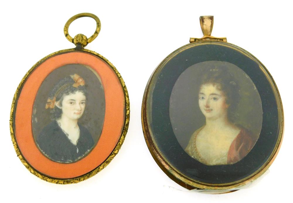 Appraisal: MINIATURES Two women oval supports the first young woman with