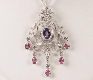 Appraisal: K WHITE GOLD DIAMOND TANZANITE AND PINK SAPPHIRE NECKLACE HAVING