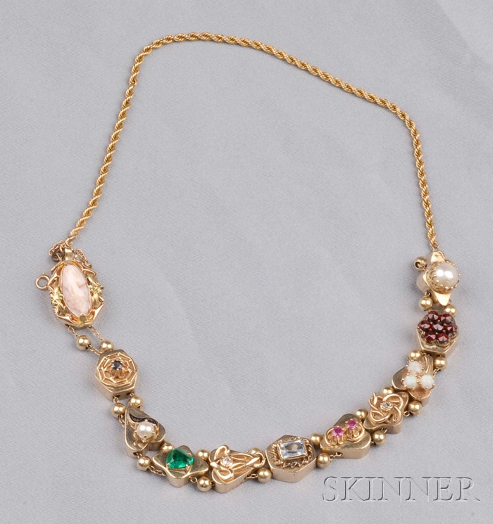 Appraisal: kt Gold Slide Necklace composed of eleven slides with various