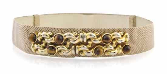 Appraisal: A Judith Leiber Cream Lizardskin Belt goldtone and tigerseye detail