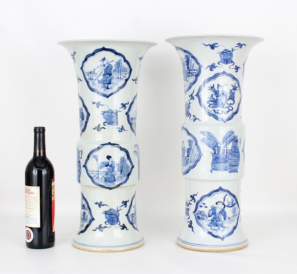 Appraisal: Large Pair of Blue White Porcelain Vases Large Pair of