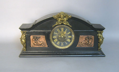 Appraisal: French slate mantle clock h x w PARTS