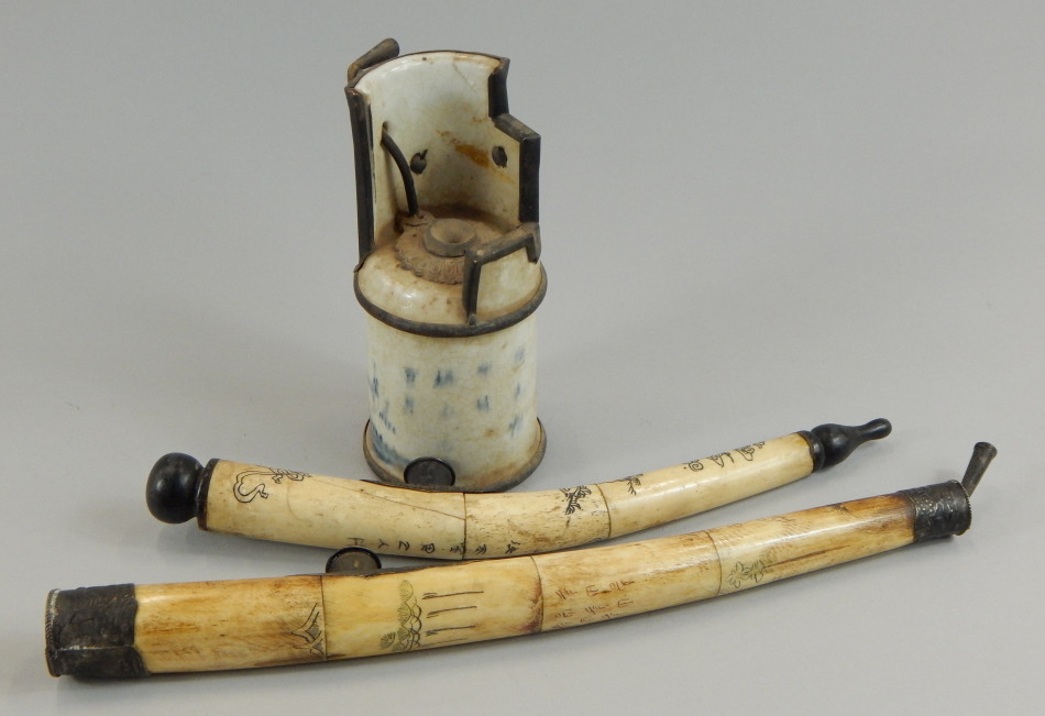 Appraisal: Three assorted Chinese opium pipes cm cm and cm high