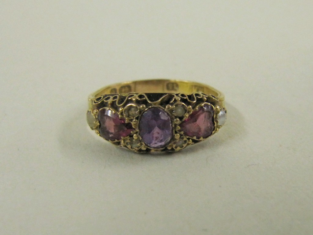 Appraisal: Victorian ct gold amethyst garnet and pearl set dress ring