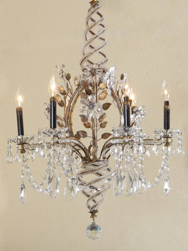 Appraisal: LIGHT VENETIAN GLASS CHANDELIER Faceted glass beads line the gilt