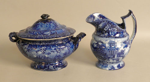 Appraisal: Blue Staffordshire covered tureen and pitcher th c h