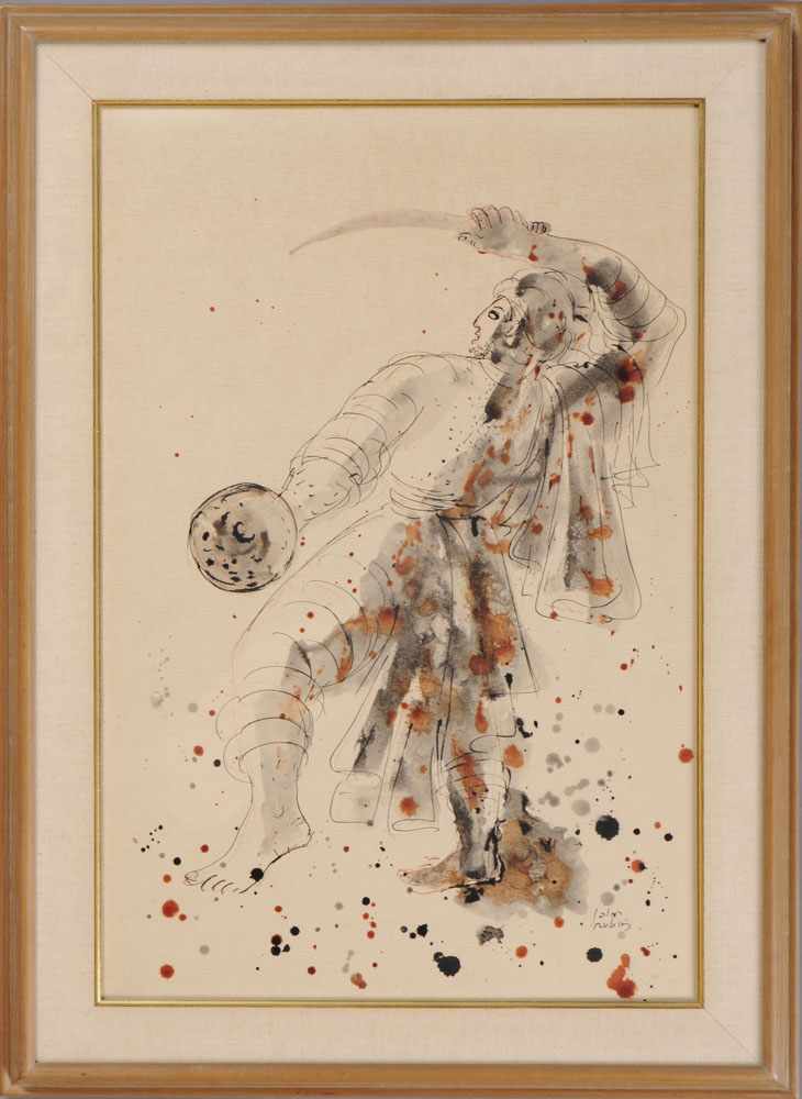 Appraisal: REUVEN RUBEN - SWORD DANCER Ink on textured and tined