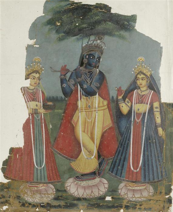 Appraisal: A PAINTING OF KRISHNA AS VENUGOPALA WITH GOPIS India Jaipur