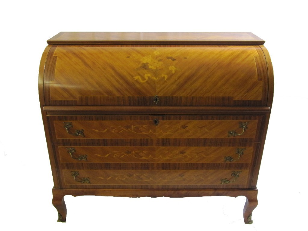 Appraisal: Reproduction cylinder shaped writing bureau with floral decoration and raised