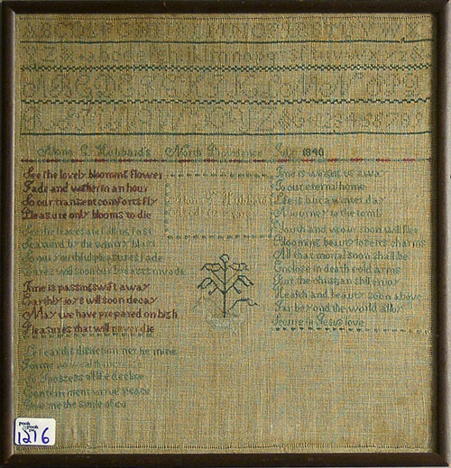 Appraisal: North Providence RI silk on linen sampler dated wrought by