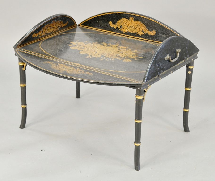 Appraisal: Tray top style table black and gilt loose ht in