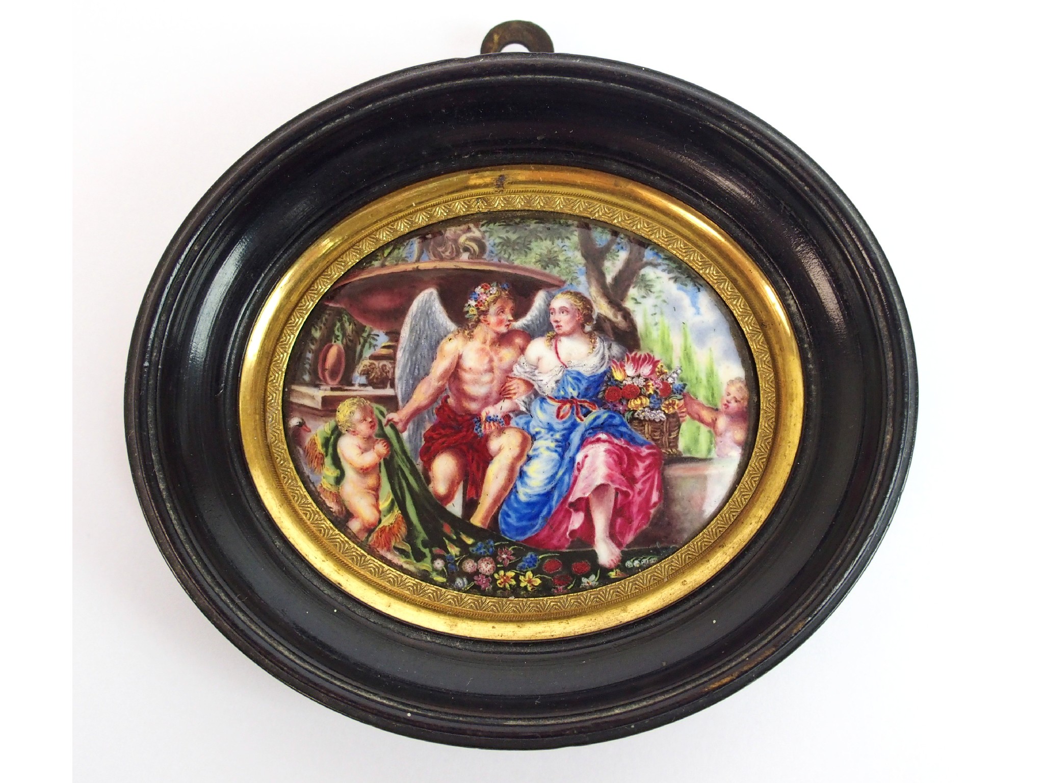 Appraisal: A th Century French handpainted enamel on copper oval framed