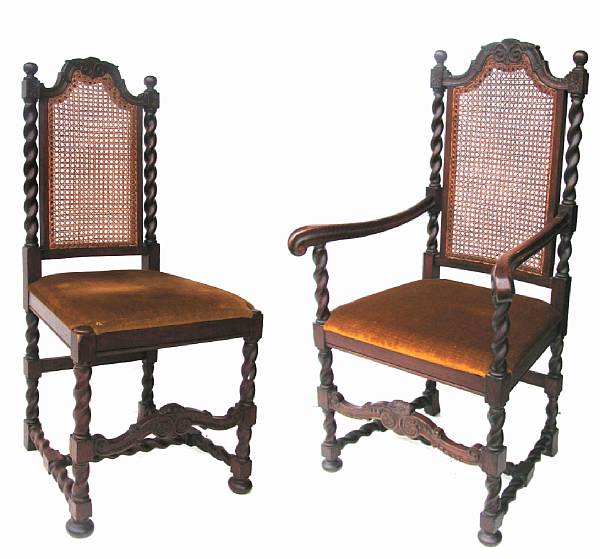 Appraisal: A set of six Charles II style oak dining chairs