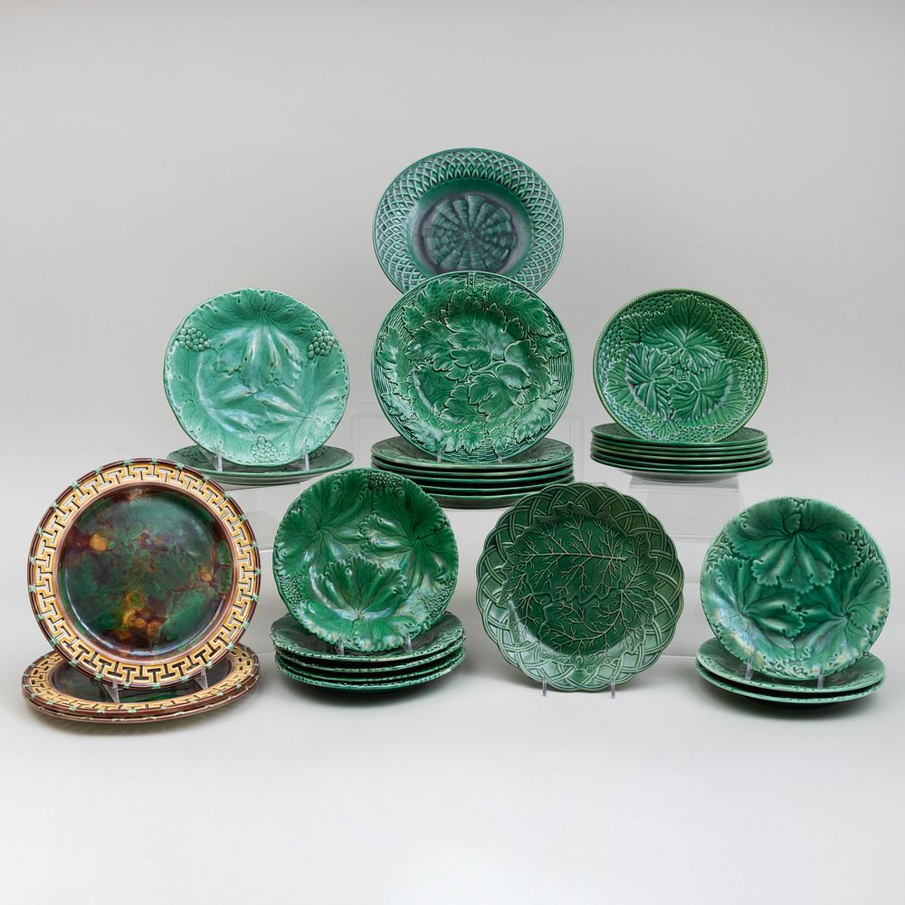 Appraisal: Group of Green Majolica Plates Variously marked and in various