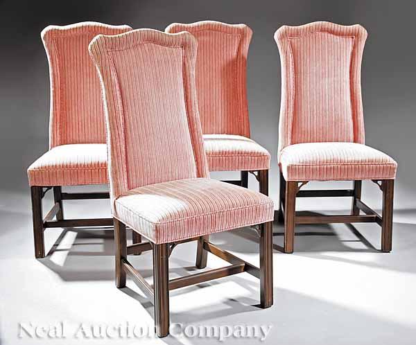 Appraisal: A Set of Four Chippendale-Style Backstools each with padded arched