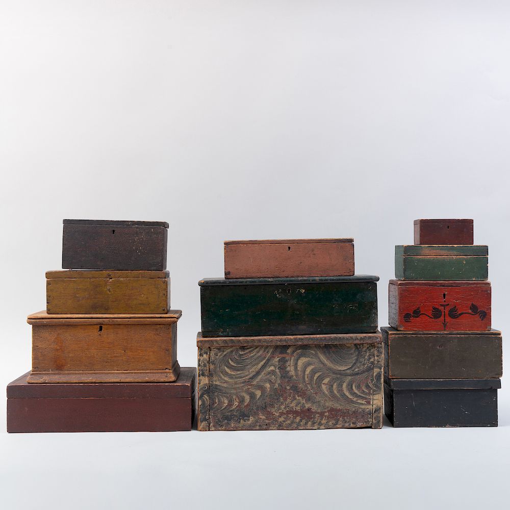 Appraisal: Group of Eleven Painted Wood Table Boxes and a Lap