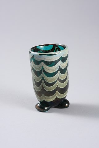 Appraisal: Small vase with three bun feet Pulled feather design Engraved