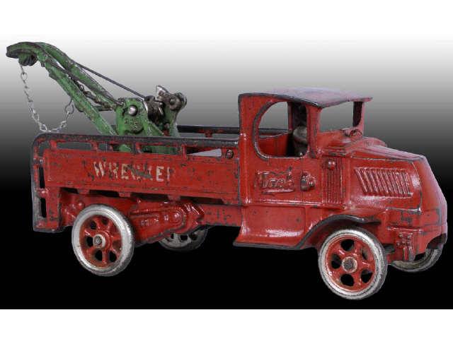 Appraisal: Large Red Cast Iron Arcade Mack Truck Toy Description Wrecker