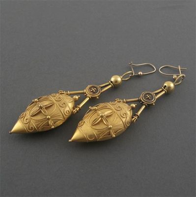 Appraisal: A pair of Victorian gold Etruscan revival drop earrings