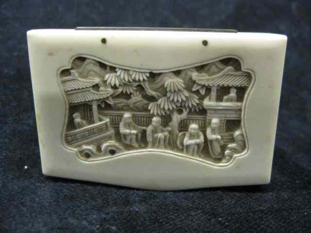 Appraisal: Chinese Carved Ivory Box intaglio village scene '' x ''