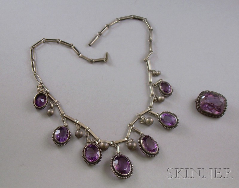 Appraisal: Amethyst Fringe Necklace together with a German sterling silver and