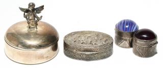 Appraisal: Small Antique Vintage Silver Pill Boxes Comprising a Manchester Silver