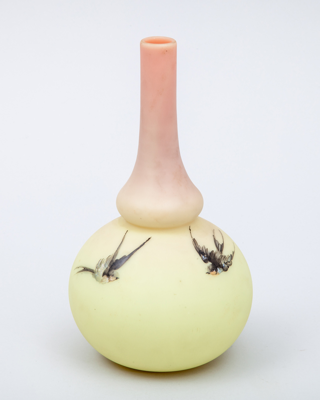 Appraisal: MT WASHINGTON PEACH BLOW VASE Enameled satin glass unmarked x