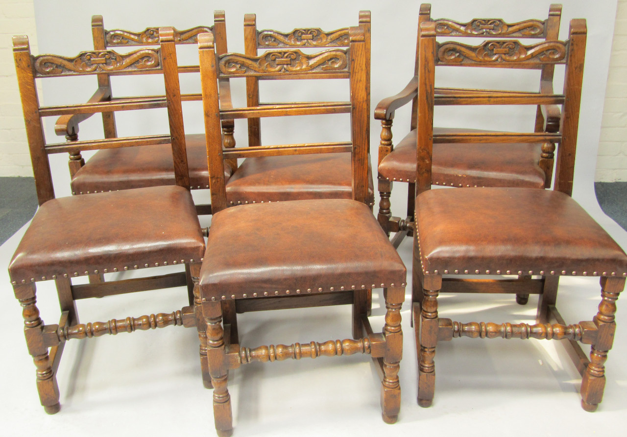 Appraisal: A set of six oak thC style dining chairs each