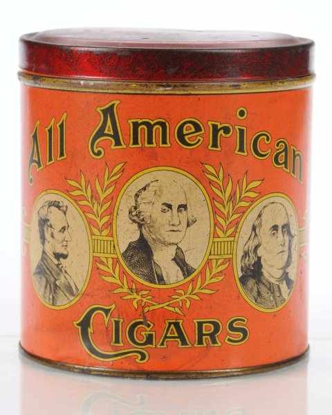 Appraisal: All American Cigar Tin Description Cigars manufactured by C E