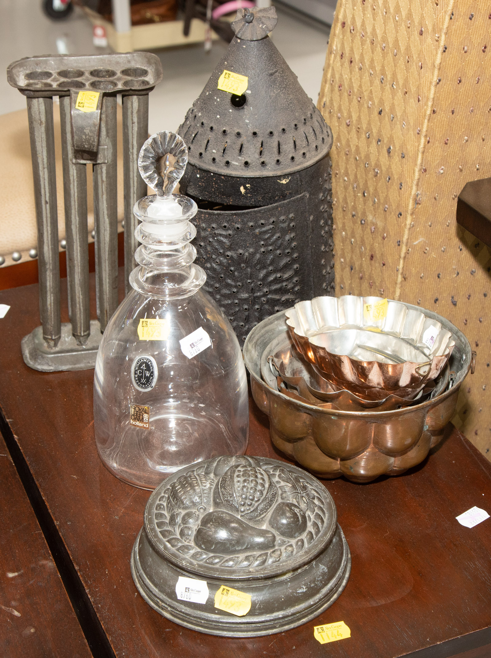 Appraisal: ASSORTED AMERICAN VERNACULAR COLLECTIBLES Includes pierced tin candle lantern in