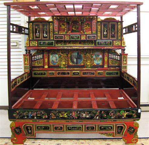 Appraisal: CHINESE WEDDING BED c - of wood construction with polychrome