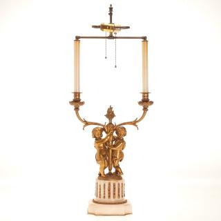 Appraisal: Antique Louis XVI style bronze candelabrum lamp Antique Louis XVI