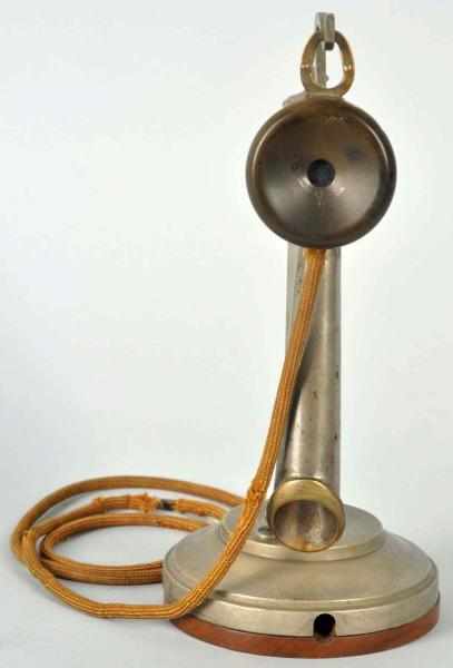 Appraisal: Small French Candlestick Telephone Circa Nickel plated brass Pint sized