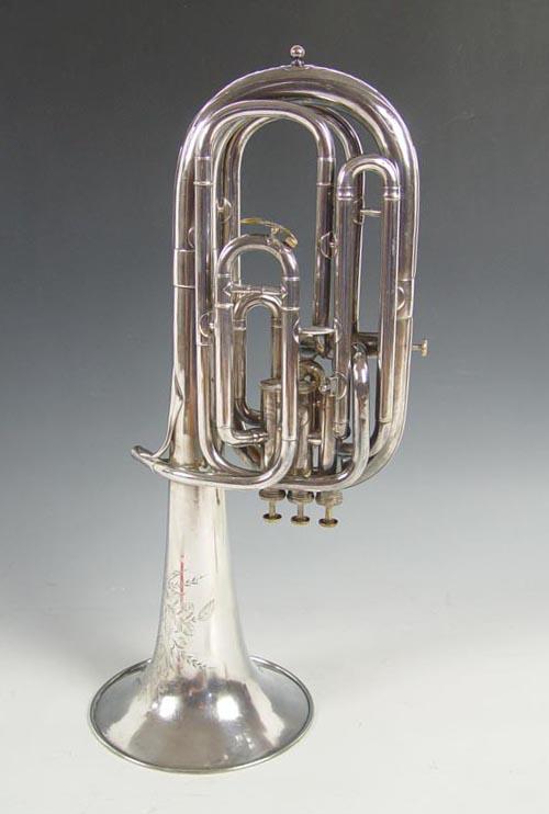 Appraisal: VINTAGE BESSON SILVERPLATE EUPHONIUM Engraved with floral design Marked ''F