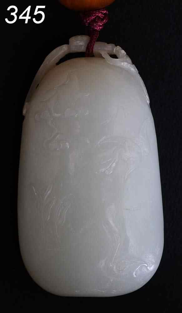 Appraisal: Chinese Carved White Jade Pendant with naturalistic scene '' long