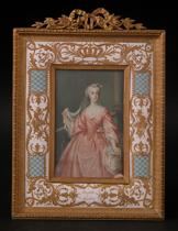 Appraisal: A Large Hand-Painted Ivory Portrait with Porcelain Frame C Late