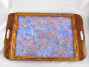 Appraisal: An early th century parquetry bordered hardwood tray with an