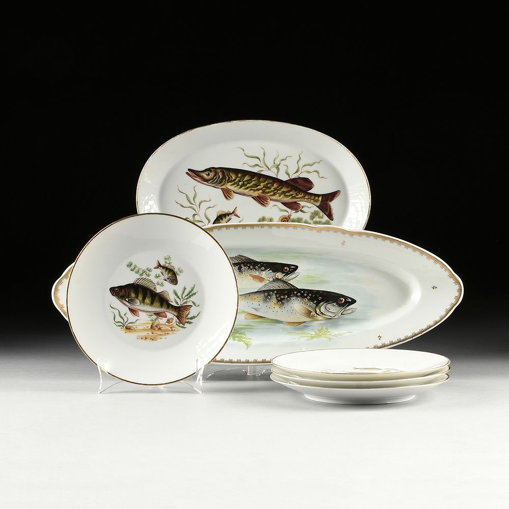 Appraisal: AN ASSEMBLED SIX PIECE GROUP OF FISH DECORATED PORCELAIN DISHES