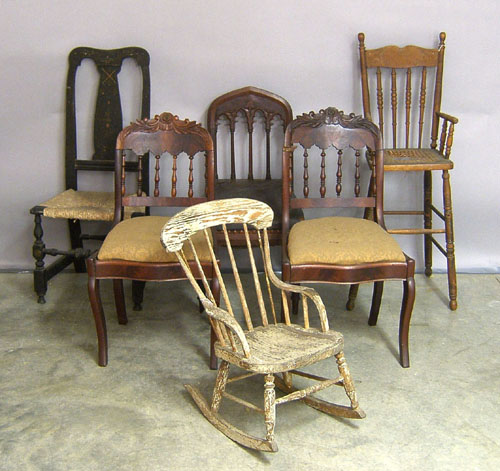 Appraisal: Three Gothic mahogany side chairs together with a Queen Anne