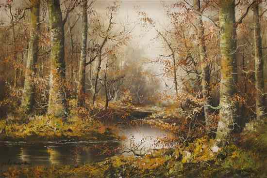 Appraisal: Salineras German b Landscape with River and Trees oil on