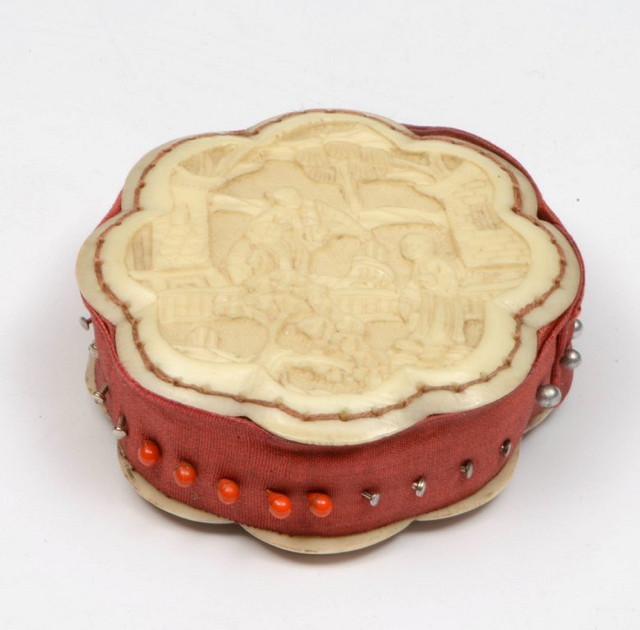 Appraisal: A CHINESE CANTON CARVED IVORY SMALL PIN CUSHION the flower