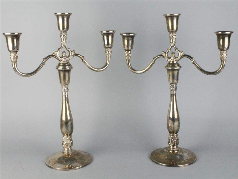 Appraisal: PAIR INTERNATIONAL STERLING ROYAL DANISH PATTERN CANDELABRA marked Royal Danish