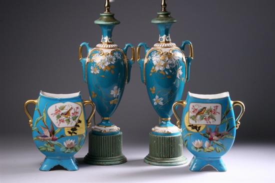 Appraisal: TWO PAIR AESTHETIC MOVEMENT TURQUOISE-GROUND PORCELAIN VASES late th century