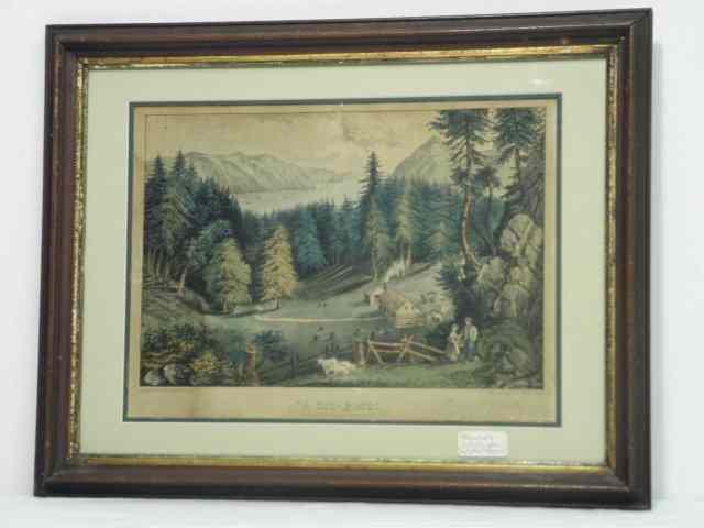 Appraisal: Currier and Ives hand colored lithograph titled ''A Clearing'' Framed