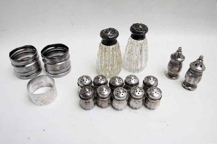 Appraisal: SEVENTEEN PIECES STERLING OTHER TABLEWARE set of shakers ''H pair